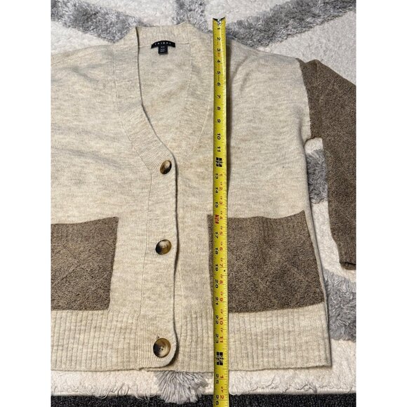 Tribal Women Medium Colorblock Cardigan Beige Brown Knit V-Neck 3-Button 21"x25" - Picture 5 of 6